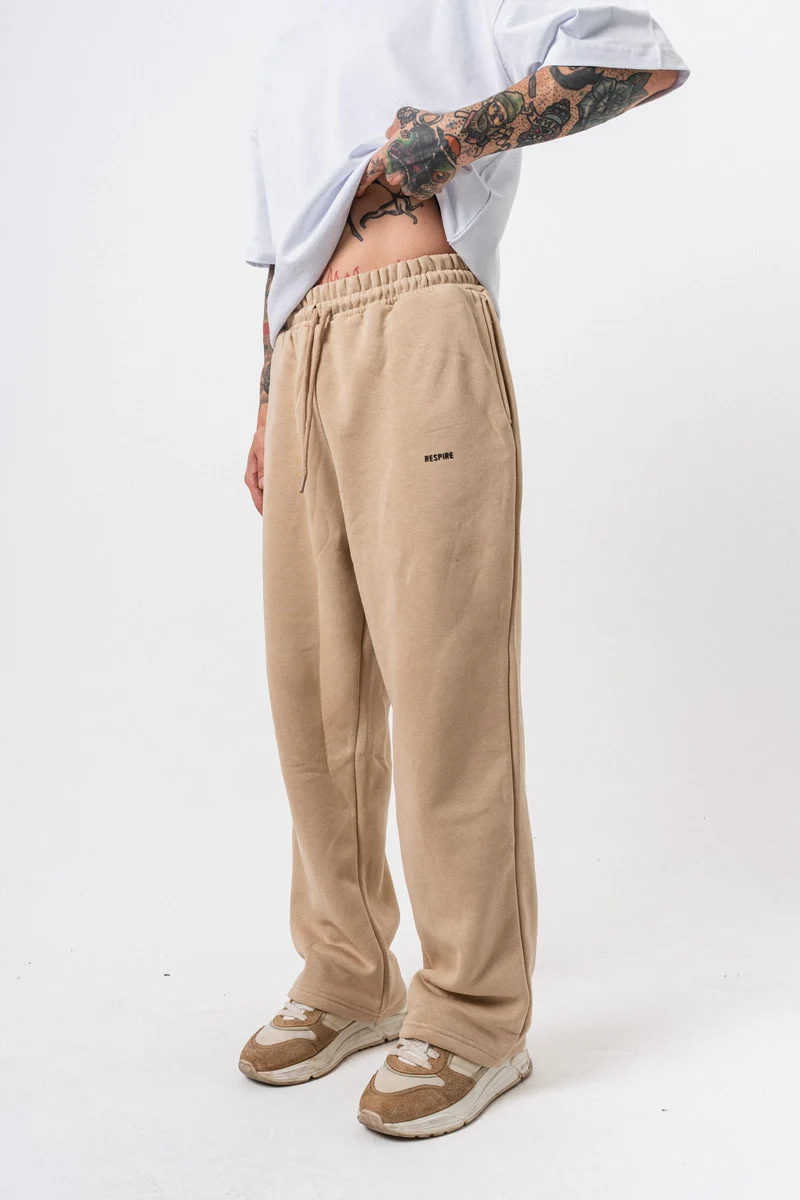 Respire Text Detail Basic Baggy Sweatpants Beige