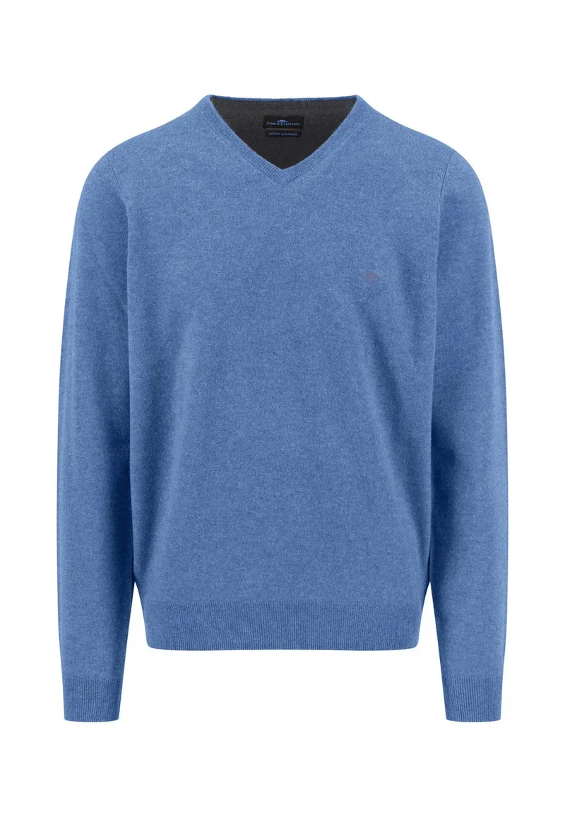 Fynch Hatton V-ringad tröja Merino Cashmere Crystal blue
