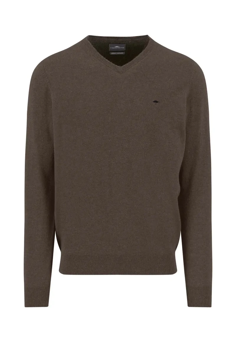 Fynch Hatton V-ringad tröja Merino Cashmere Dark Chocolate