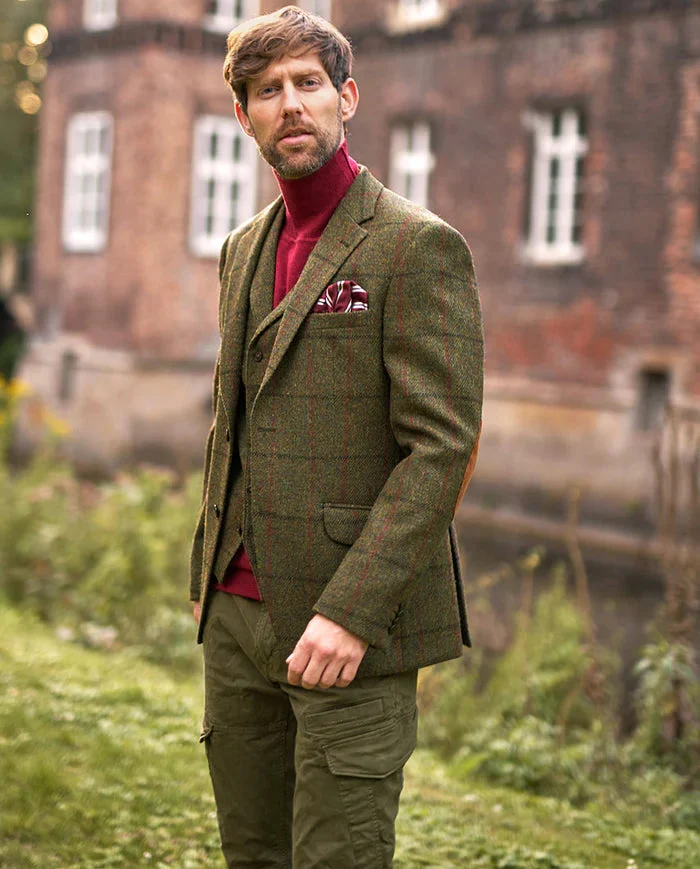 Wellington Harris tweed blazer London green overcheck