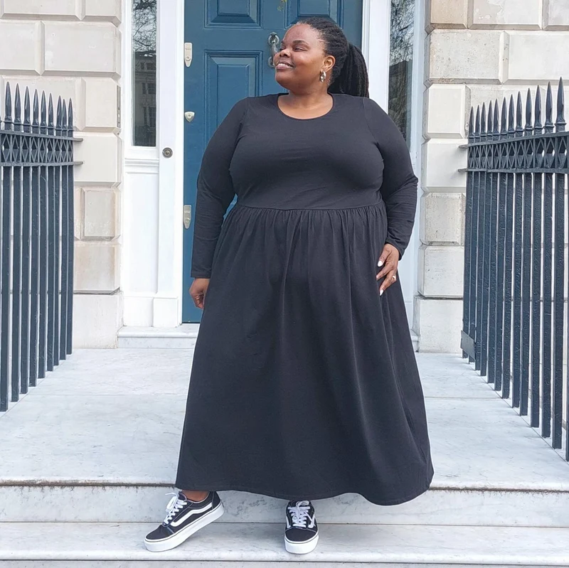 Organic Cotton Long Sleeve Maxi Dress - Black