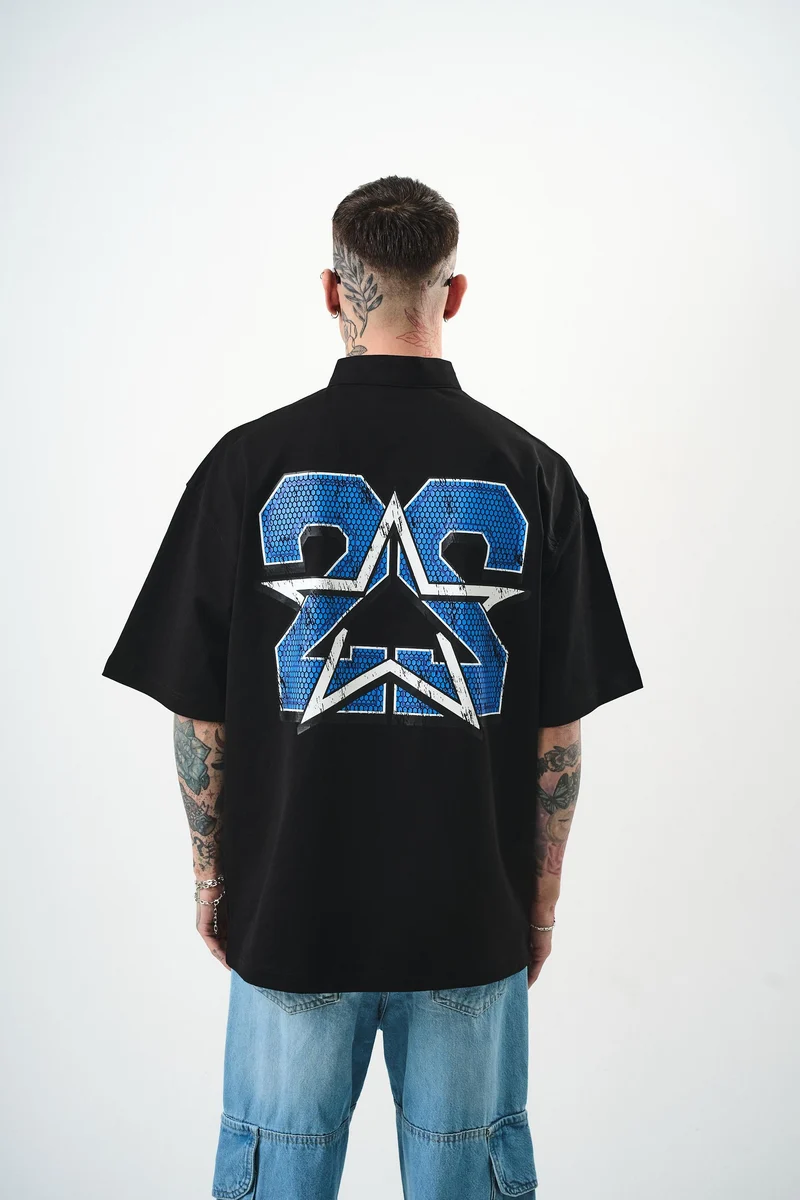 22 Printed Half Zip Oversize T-Shirt Black