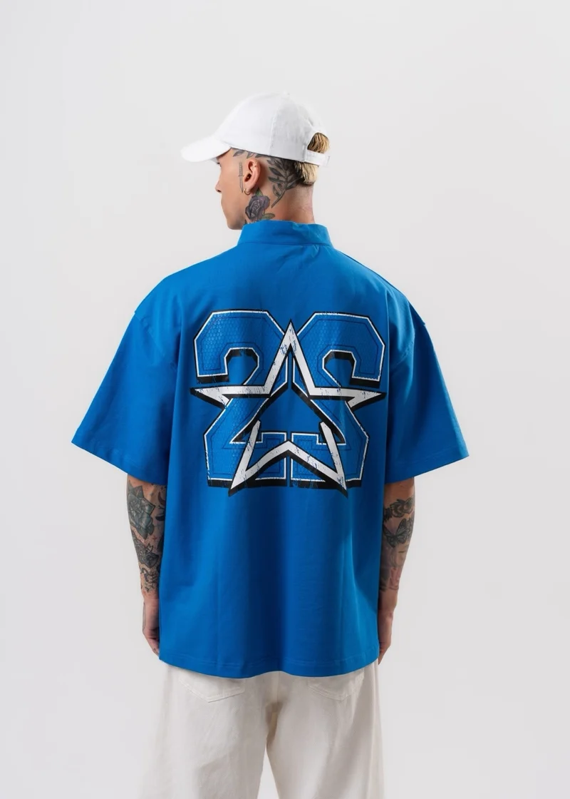 22 Printed Half Zip Oversize T-Shirt Blue