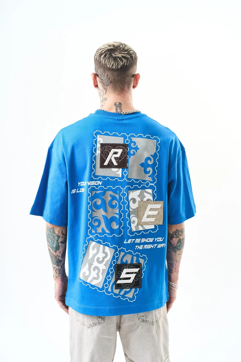 Men's Low Vision Embroidered Oversize T-Shirt Blue