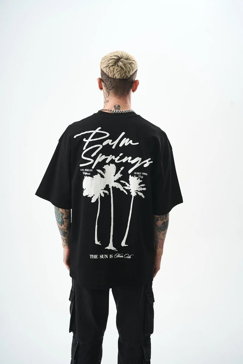 Men's Palm Printed Oversize T-Shirt Black