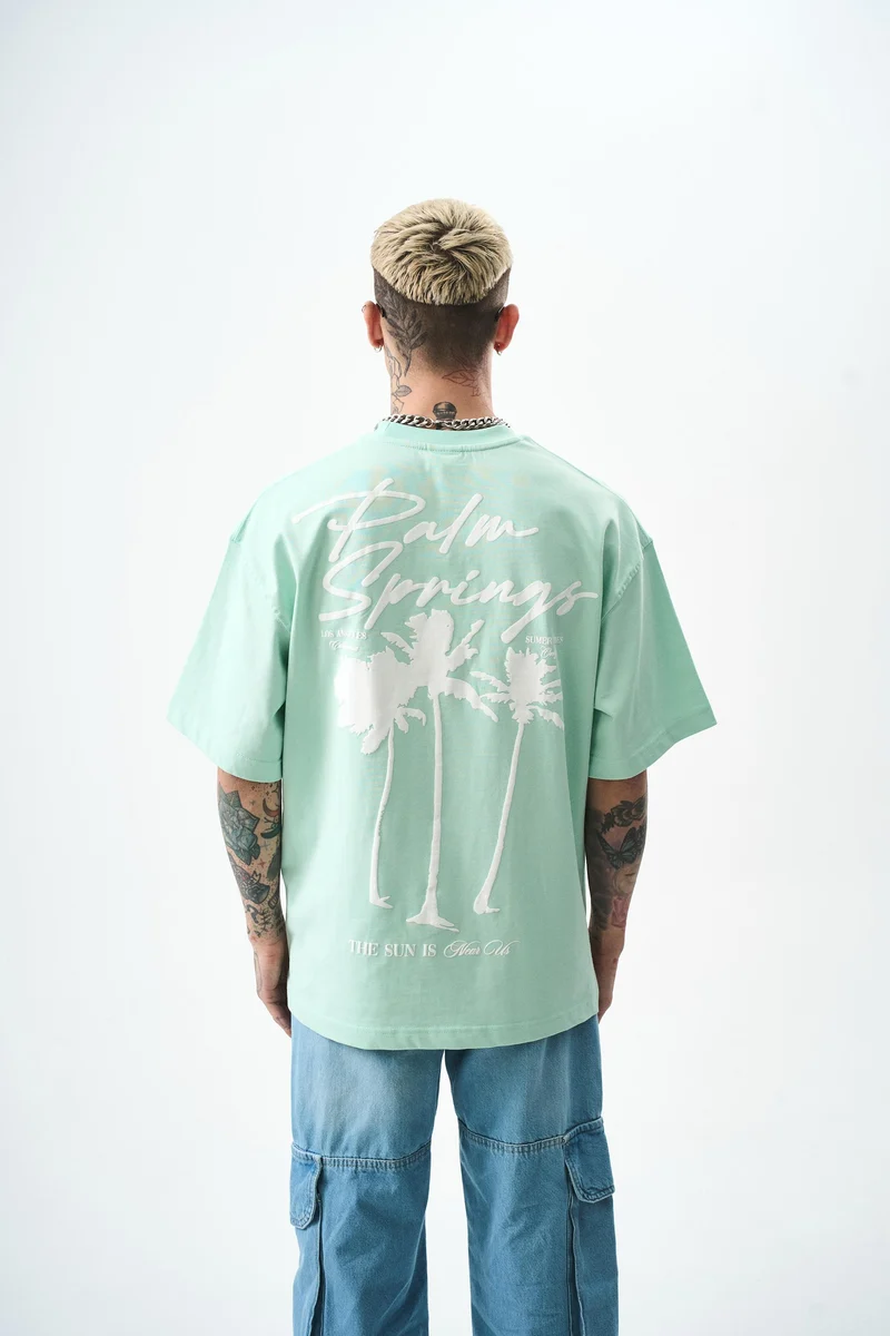 Men's Palm Printed Oversize T-Shirt Mint Green