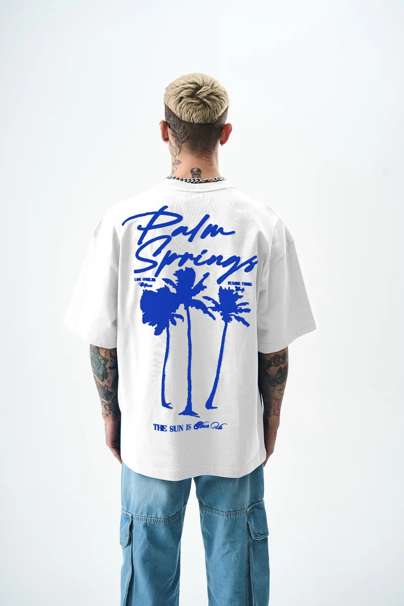 Men's Palm Printed Oversize T-Shirt White