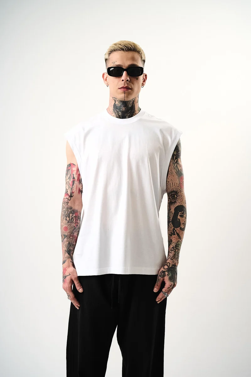 Basic Sleeveless Oversize T-Shirt White