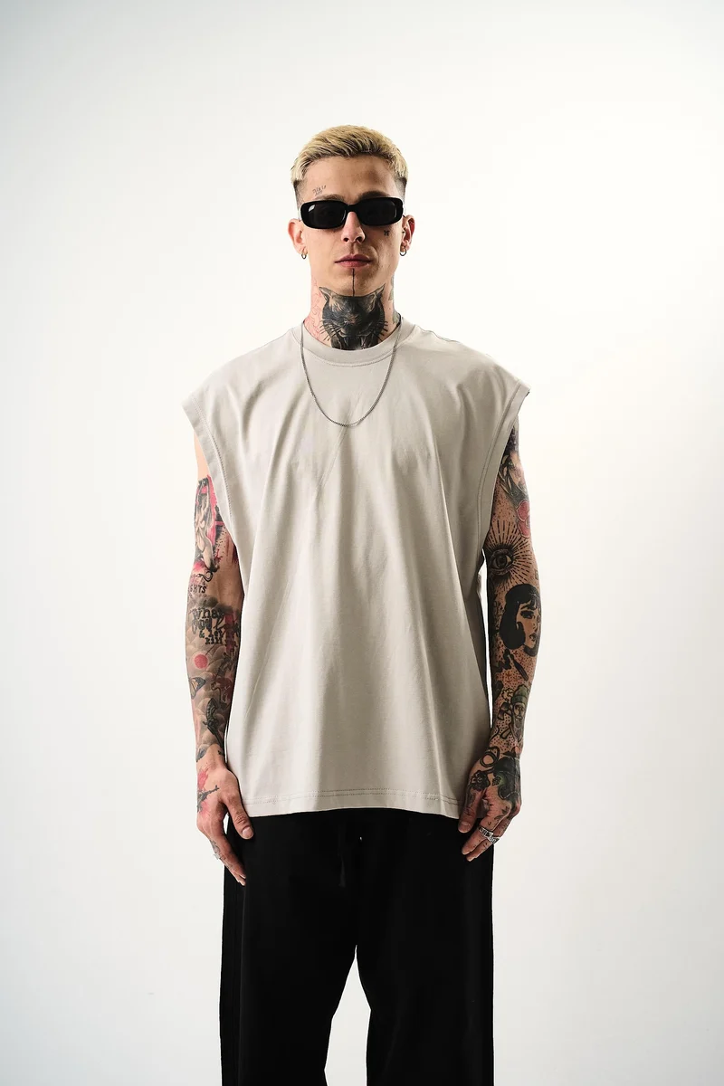 Basic Sleeveless Oversize T-Shirt Bone