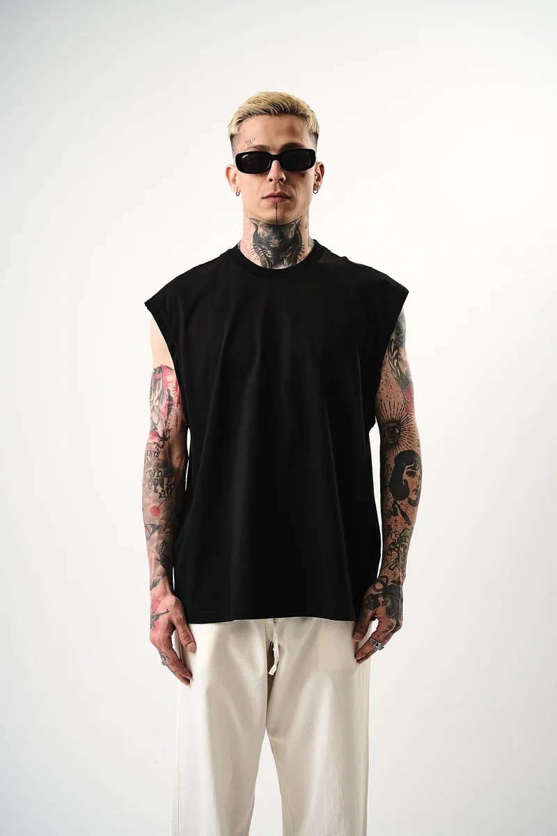 Basic Sleeveless Oversize T-Shirt Black