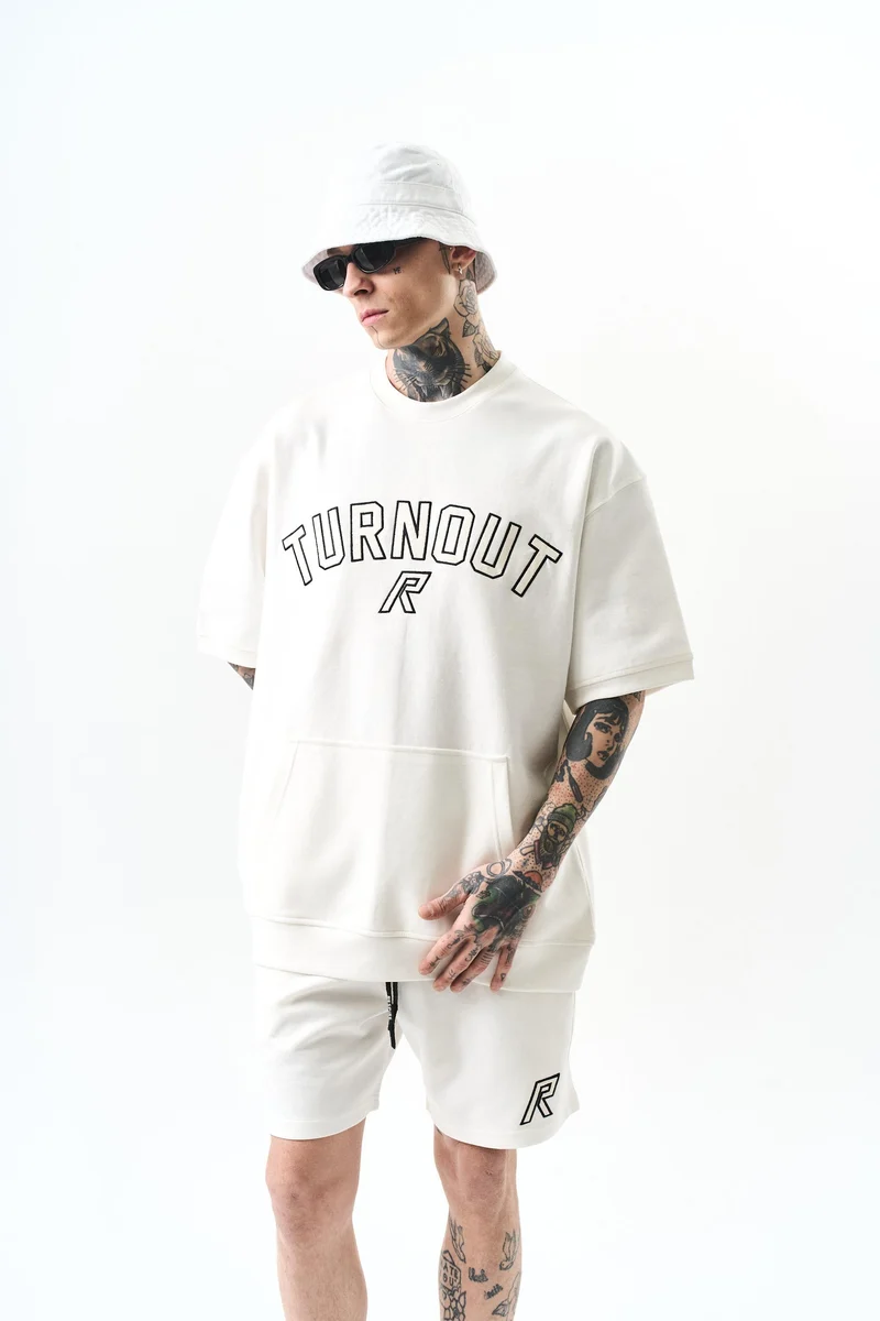 Men's Turnout Embroidered Interlock Oversize Shorts Set Ecru