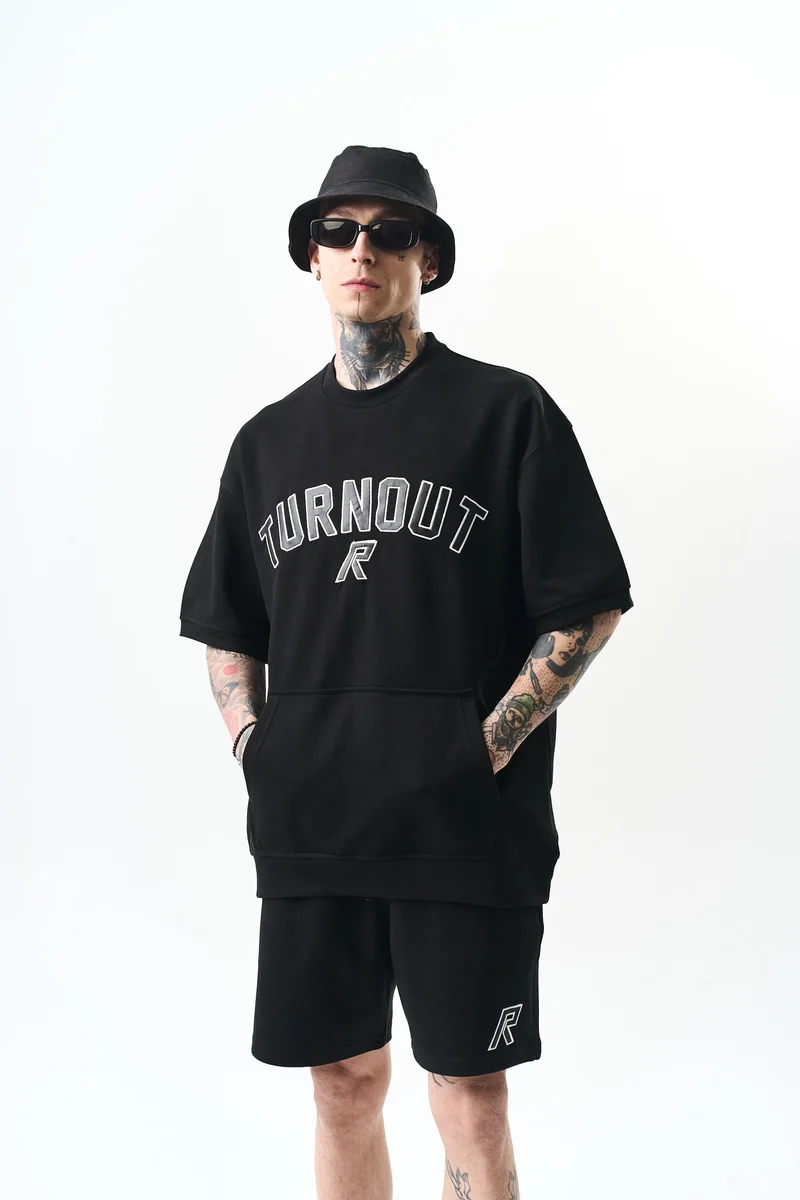 Men's Turnout Embroidered Interlock Oversize Shorts Set Black