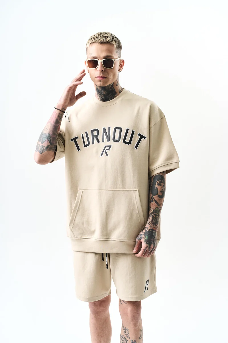 Men's Turnout Embroidered Interlock Oversize Shorts Set Beige