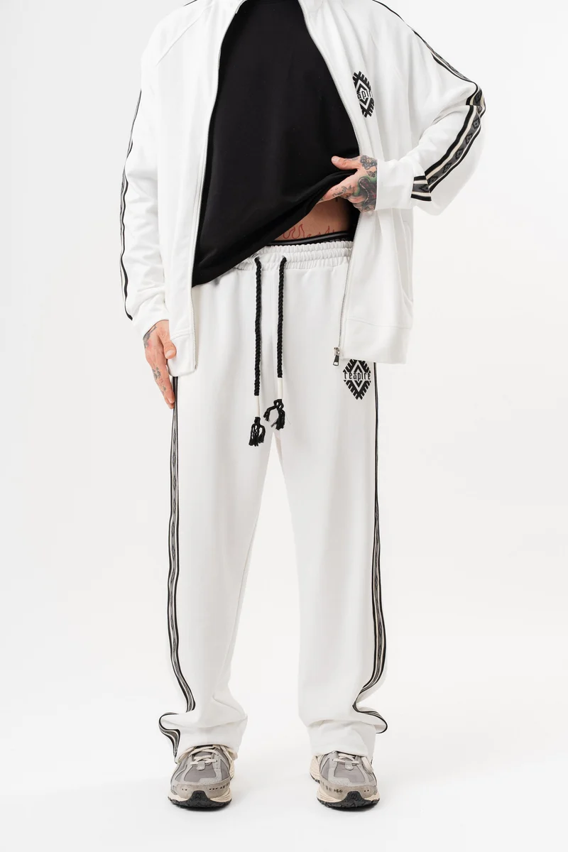 Striped Detail Winter Doubleface Baggy Sweatpants Ecru