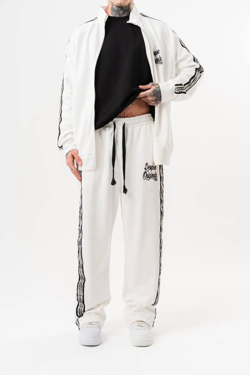Splash Striped Detail Winter Doubleface Baggy Sweatpants Ecru