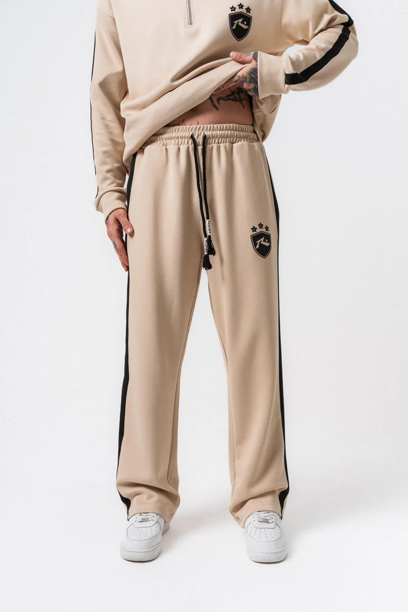 Striped Detail Modal Baggy Sweatpants Beige