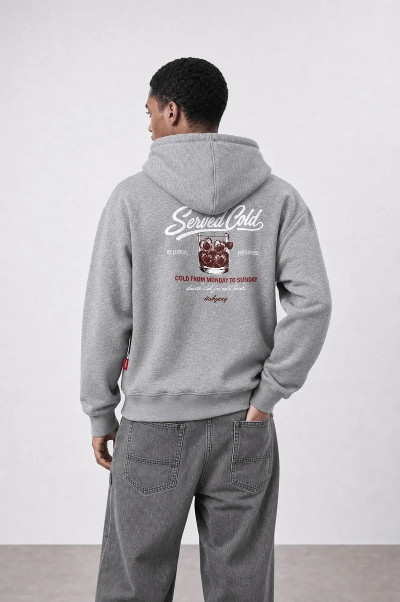 Men's Served Cold Print Oversize Hoodie Melange