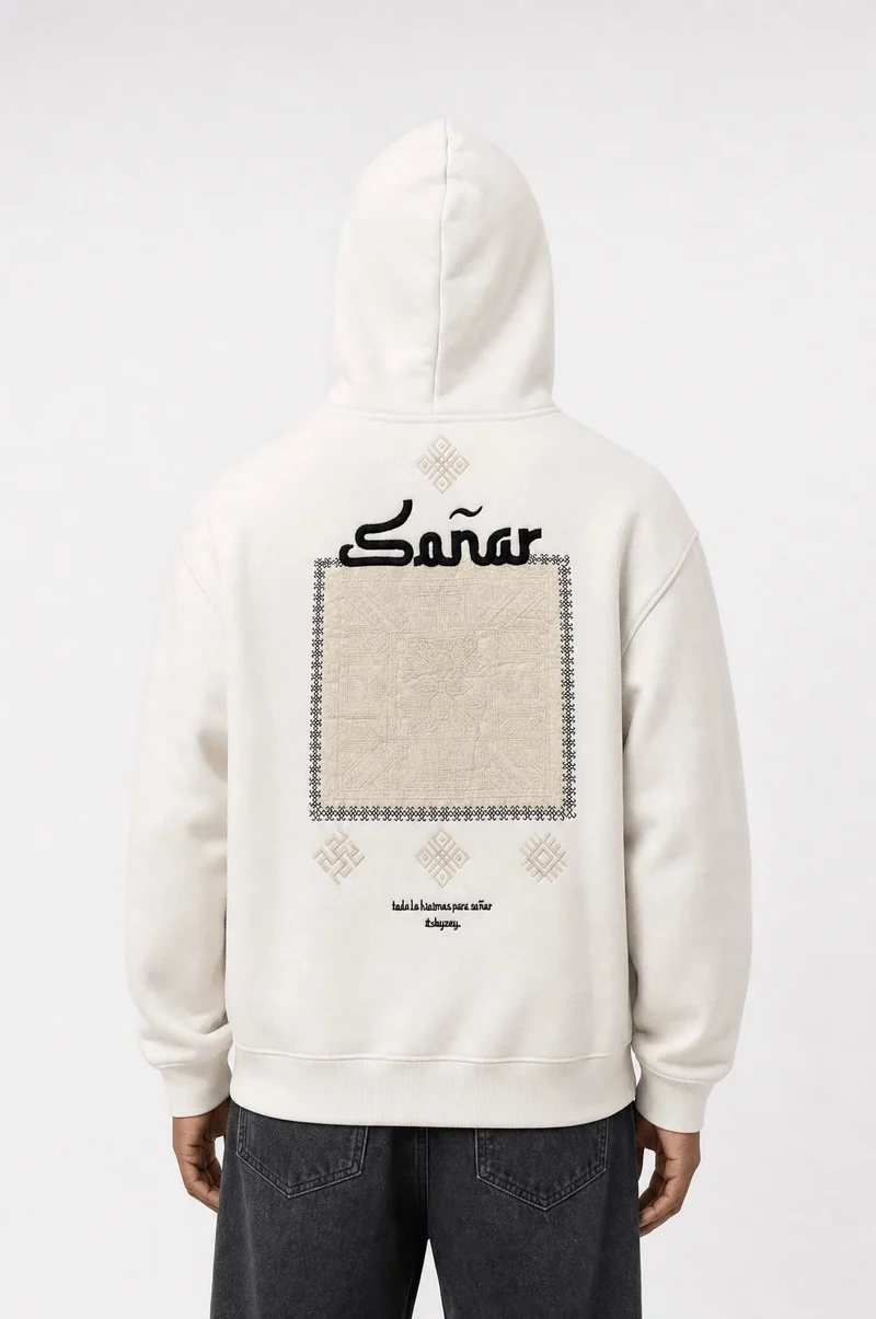 Men's Sonar Embroidered Oversized Hoodie Ecru