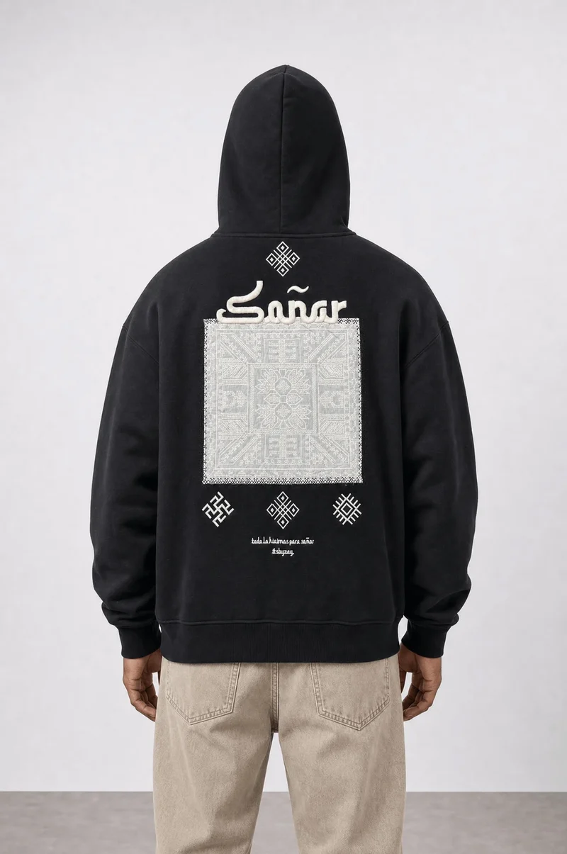 Men's Sonar Embroidered Oversized Hoodie Black