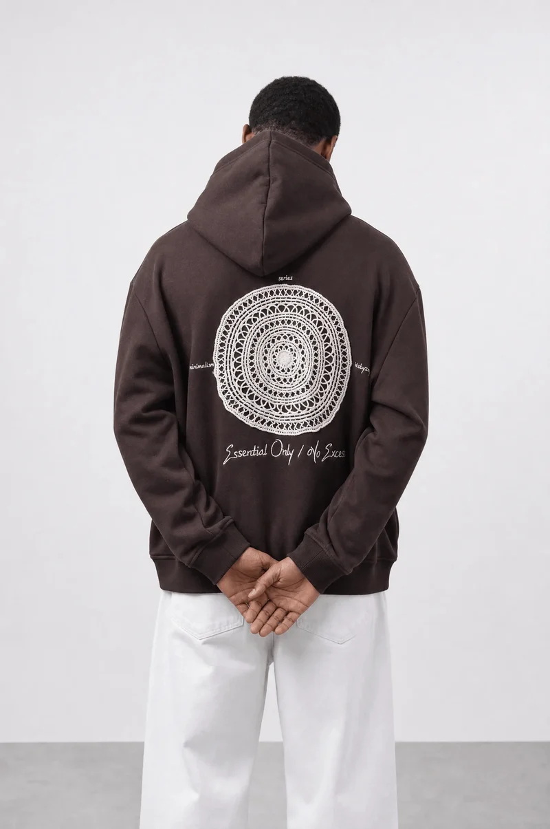 Men's Essentials Embroidered Oversized Hoodie Brown