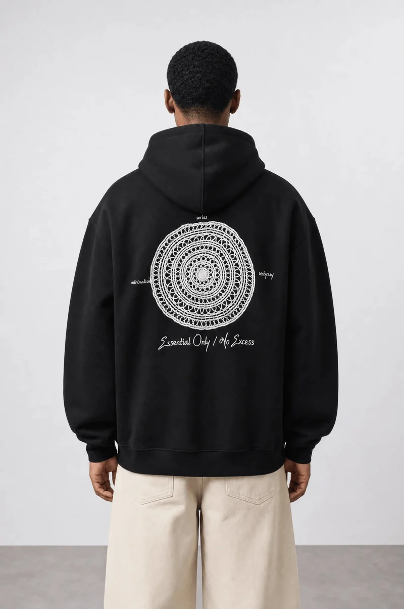 Men's Essentials Embroidered Oversized Hoodie Black