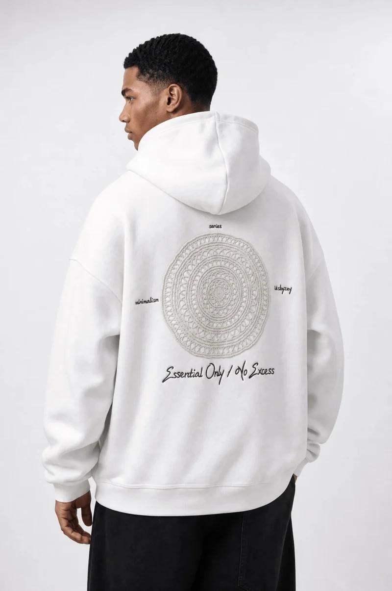 Men's Essentials Embroidered Oversized Hoodie Ecru