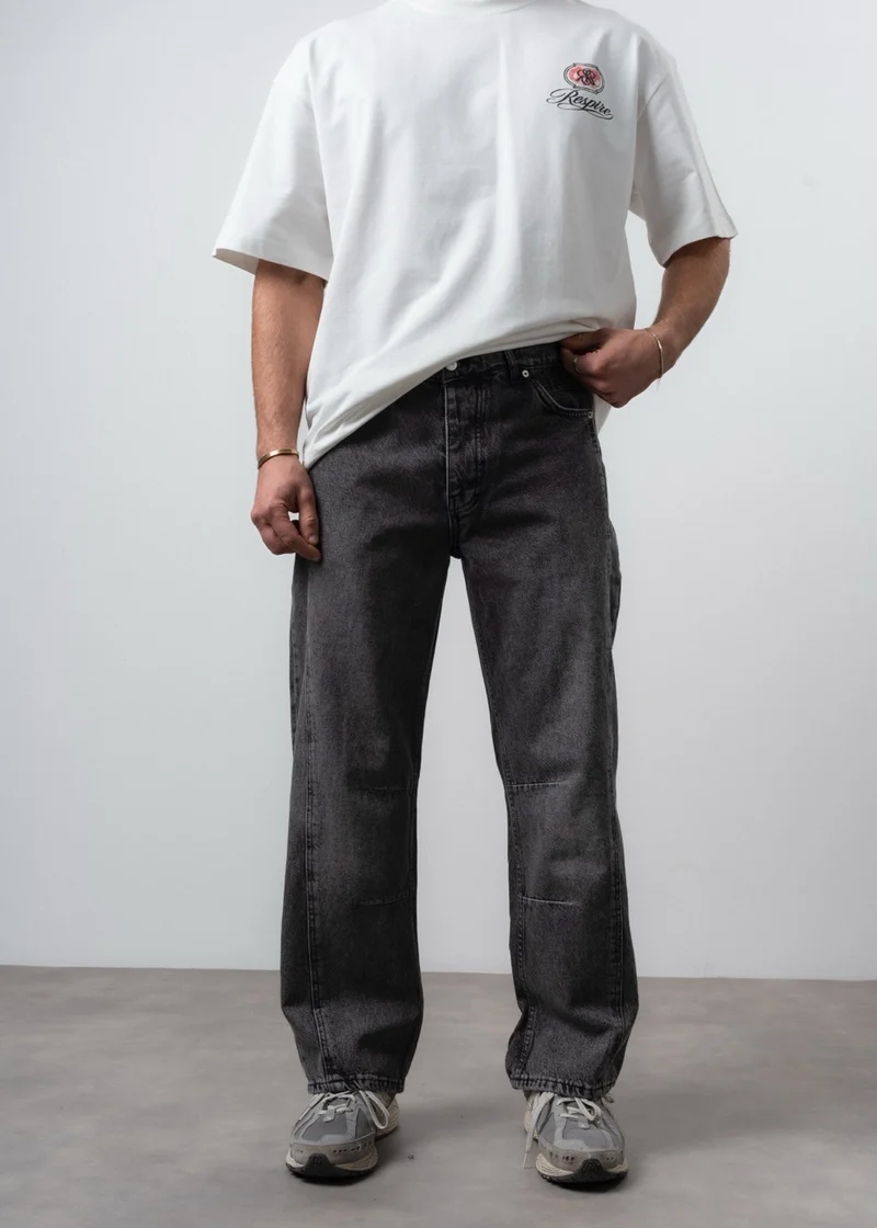 Men's Buggy Jeans with Stitching Detail, Anthracite