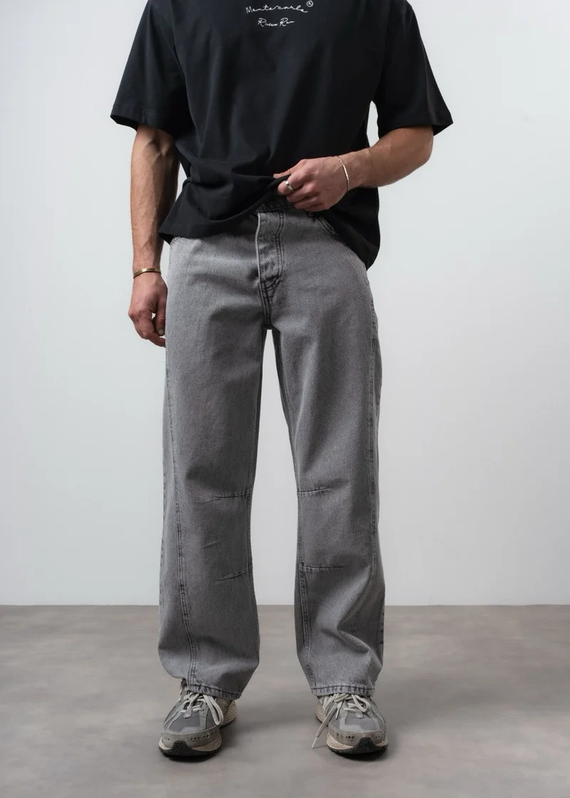 Men's Buggy Jeans with Stitching Detail, Grey