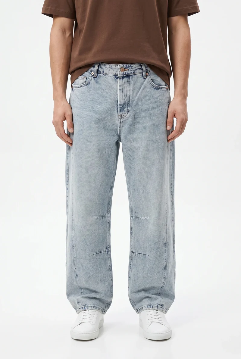 Men's Buggy Jeans with Stitching Detail, Ice Blue