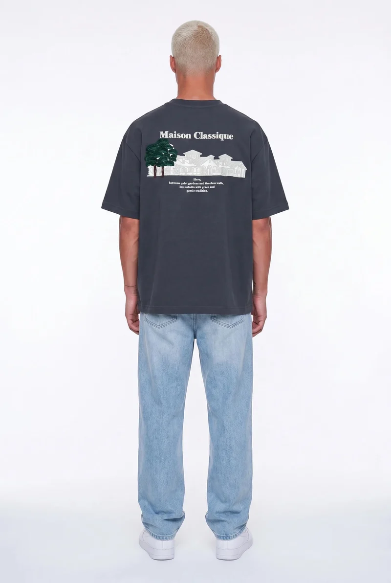 Men's Maison Printed Oversize T-Shirt, Dark Gray