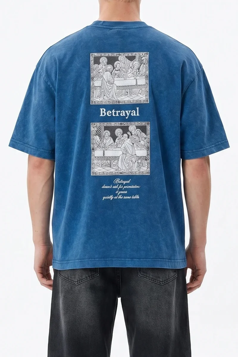 Boys' Betrayal Print Washed Oversize T-Shirt Navy Blue