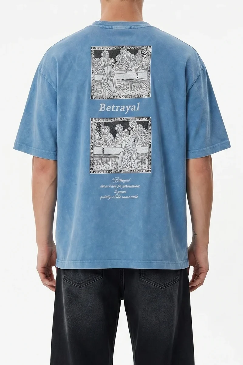 Boys' Betrayal Print Washed Oversize T-Shirt Baby Blue