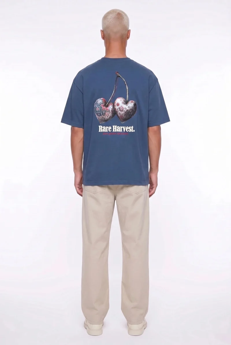Men's Harvest Print Oversize T-Shirt Navy Blue