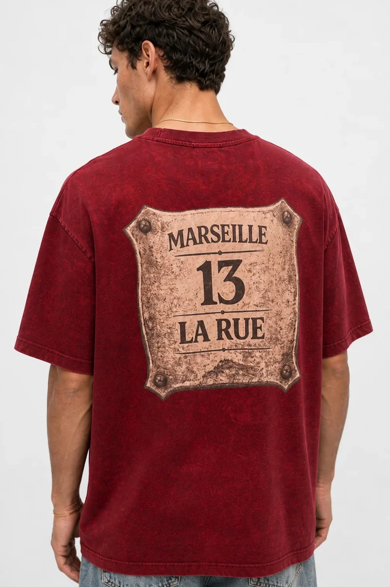 Men's Marseille Print Washed Oversize T-Shirt Baby Burgundy
