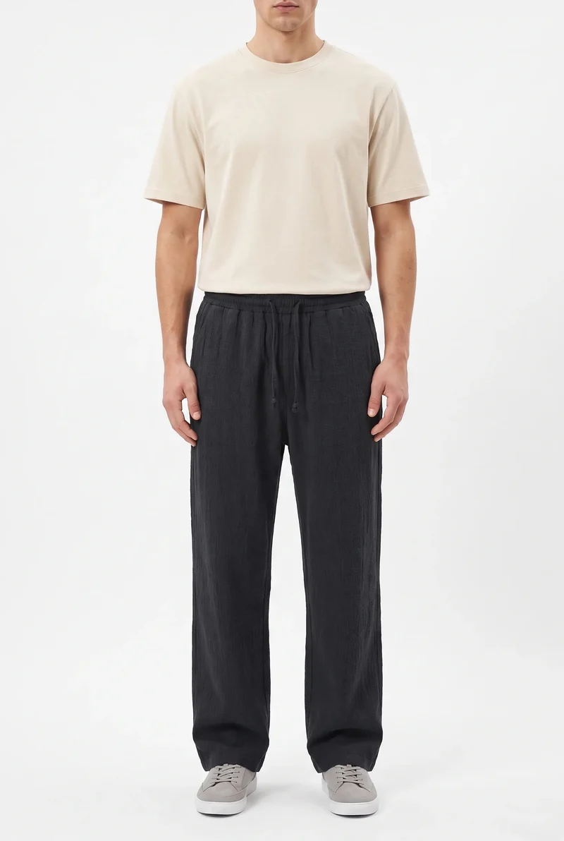 Men's Elastic Waist Woven Baggy Pants Black