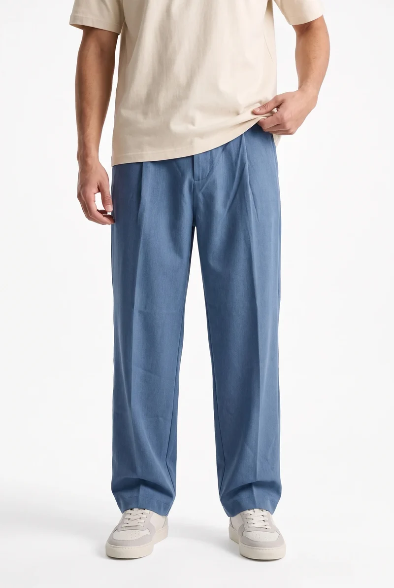 Men's Buggy Pants with Pleat Detail, Blue