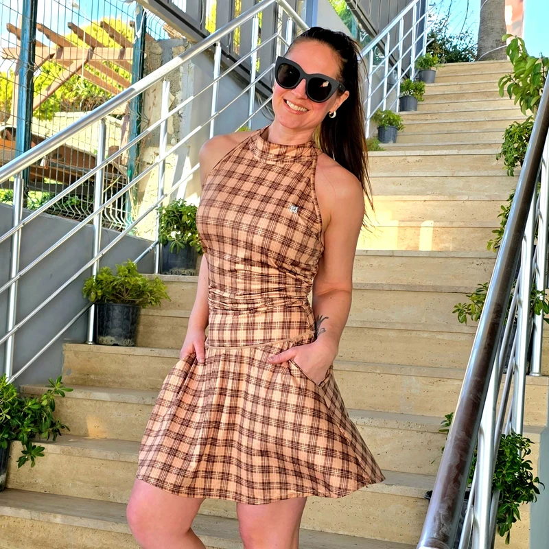 Beige Rutigt Linne